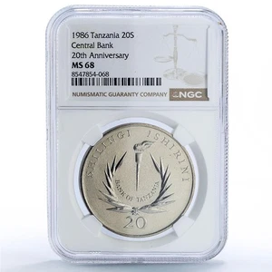 Tanzania 20 shillings Central Bank President Mwinyi MS 68 NGC CuNi coin 1986 - Picture 1 of 4