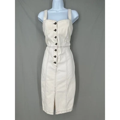 Zara Dress Womens Small Cream Midi Denim Beige Stretch Button Minimalist Western - Image 1 of 4