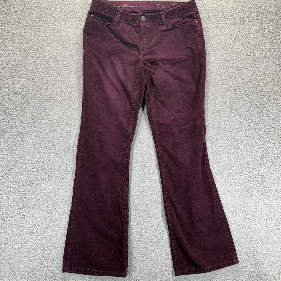 Calça chino Eddie Bauer vermelha feminina tamanho 8 curvilínea bootcut veludo elástico cintura média - Imagem 1 de 4