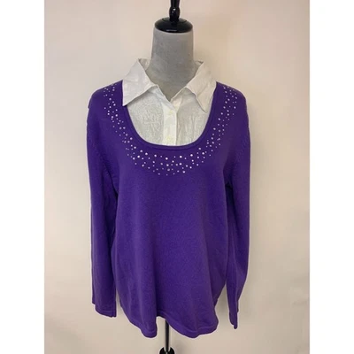 Suéter Quaker Factory Lentejuelas Metálico Modesto Maduro Femenino Mujer Talla L Foto 1 de 4