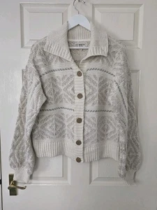 Fat Face Haisley Cardigan Size 10 Boxy Fit Long Sleeves Button Front Ivory Marl  - Picture 1 of 11