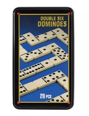 Double Six Dominoes Set 28 pcs x 6 Tin Box Traditional Board Travel Game Toy - Image 1 of 2