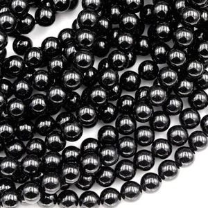 Black Tourmaline Gemstone 8 MM Round Smooth Beads Strand 15.5" For Jewelry - Picture 1 of 5