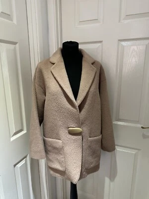 Genny By Gianni Versace Brown Alpaca Wool Blend Size IT 40 UK 10 Beige Coat Cosy - Image 1 of 4