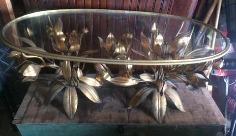 RARE Old Gold Italian Floral Decorator Coffee Table Hollywood Regency Shipping👍 Cover