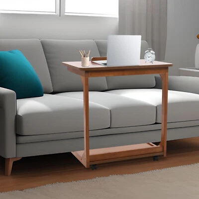 2 Tier C Shaped Table With 4 Wheels Couch Table End Table For Drink & Snack US - Image 1 of 4