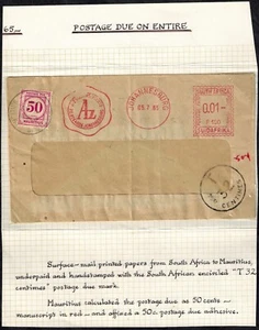 Mauritius Postage Due 1965 SG D6 on Cover Used GEM CV L30x40 (L1200) - Picture 1 of 1