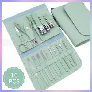 Pedicure Care Tool 16PCS Manicure Set Nail Clippers Tool Green Stainless Steel - Picture 1 of 16