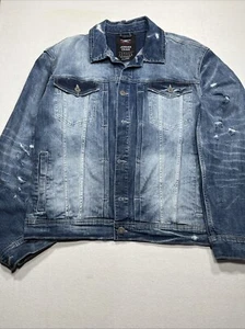 Jordan Craig Denim Trucker Jacket Mens Extra Large Blue Distressed XL - Picture 1 of 5