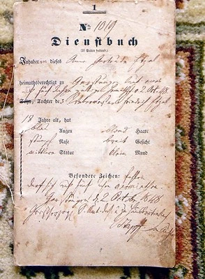 1848 GERMAN SERVICE BOOK - 18 Year Old SERVANT GIRL’S STATUS & DUTIES DOCUMENT - Image 1 of 4