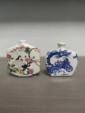 Chinese antique porcelain square figure flower and bird snuff bottle 2pc