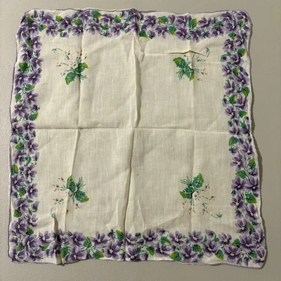 Pañuelo floral violeta vintage bufanda de lino cuadrado púrpura flores femenino Foto 1 de 4