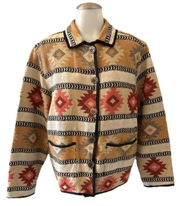 Jane Ashley Women “M” Multicolor Southwest Tapestry Jacket Pockets Silver Button - Picture 1 of 15