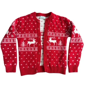 United Colors of Benetton Shetland Wool Cardigan Reindeer Red Sweater US 12 - Picture 1 of 4