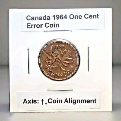 🍁 Rare Canada 1964 Queen Elizabeth II Canadian Small Cent Error 180 degrees - Image 1 of 4