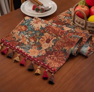 Retro Tassel Table Sideboard Runner Party Event Cover Floral European Jacquard - Bild 1 von 5