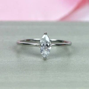 1ct Simulated Diamond Engagement Ring Dainty Stackable White Gold Plated - Picture 1 of 3
