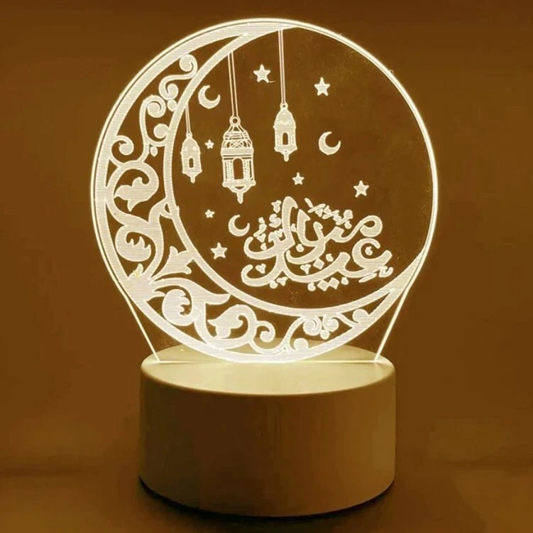 Festival Musulmán Eid Mubarak Lámpara Decorativa 3D LED Luz Nocturna Adorno Ramadán  Foto 1 de 1