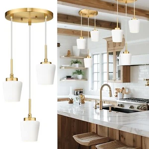 3-Light Pendant Light Fixtures, Brushed Gold Dining Room Light Fixture Over T... - Picture 1 of 7