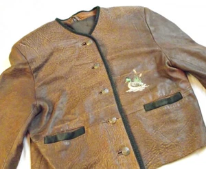 SOFT Vtg Trachten Austrian Womens Distressed Leather Jacket Embroidered 40 Large - Picture 1 of 11