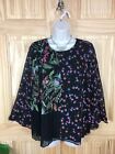 French Connection Top Womens 6 Floral Print Black Pink Ruffle Pleat Flute Flowy