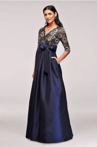 JESSICA HOWARD MARINEBLAU TAFT SCHIMMERNDE SPITZE 50ER JAHRE BALL ABSCHLUSSBALL MAXIKLEID 12 £170 NEU MIT ETIKETT - Bild 1 von 16