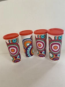 TUPPERWARE 16 OZ GERADE SEITENBECHER TASSEN (4) Maya Sonnenaufgang NEU Dichtungen - Bild 1 von 7