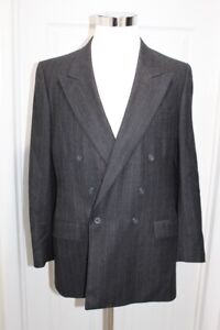 LANVIN Mens Gray Pinstripe Double Breasted Blazer Suit Jacket Wool 42 EU 52 USA