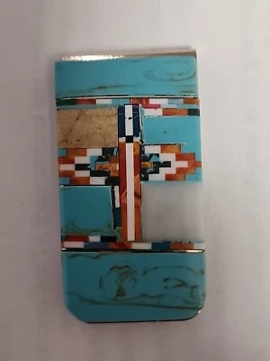Southwestern Style Mutiinlay Money Clip Native American Handmade  - Image 1 of 4