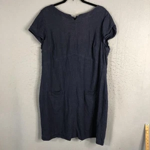 Boden Dress Womens 16L Navy Blue Linen Blend Short Sleeve Pockets Lined Classic - Picture 1 of 16