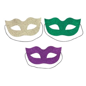 Green, Gold & Purple Glitter Felt Mardi Gras Masks - 7 1/2" x 3 3/4", 12 Piece - Picture 1 of 2