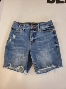 Judy Blue Shorts Womens Small Blue Denim Button Distressed Mid Rise - Picture 1 of 4