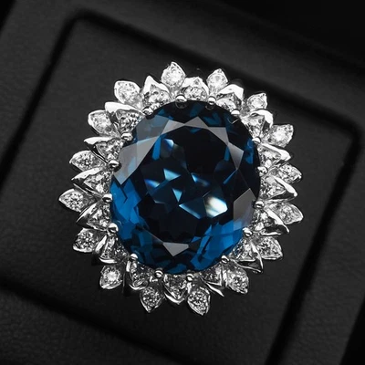 ANILLOS FLORALES HECHOS A MANO DE PLATA DE LEY 925 21,70 QUILATES TURMALINA AZUL MAR DELICIOSOS Foto 1 de 4