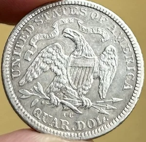 1877-CC sitzende Freiheit Viertel vz/AU Carson City 25C Silber - Bild 1 von 6