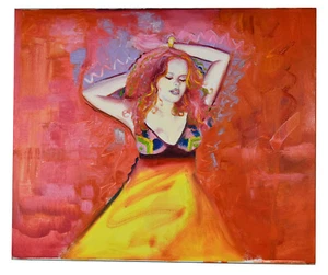 Lienzo Retro 24" Pintura al Óleo Stephanie Agnew Mujer Joven Colores de Pelo Rojo - Imagen 1 de 2