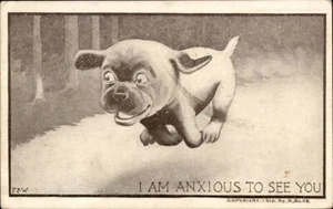 Dog Anxious to See You F&W Artist Signed Postcard - Picture 1 of 2