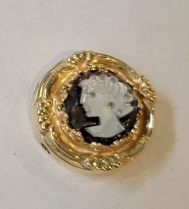 6.32 Grams Atq/Victorian 14K Necklace Slide White On Black Cameo, Marked MK14P - Picture 1 of 4
