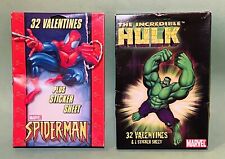 Spider-Man & Hulk Valentines Cards and Sticker Sheet, 32 pieces each, Lot of 2