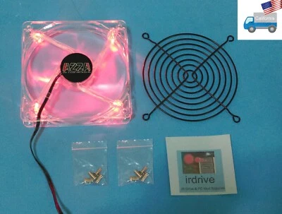 NEW AZZA 120mm RED LED Gaming PC Case Cooling Fan + Black Anodized Grill, Screws - Image 1 of 4