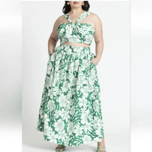 Eloquii Womens Hibiscus Kelly Green Floral Crop Top with Maxi Skirt Sz 20 NWT - Picture 1 of 10