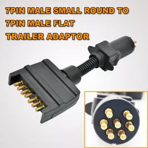 7 PIN FLAT MALE TO 7 PIN SMALL ROUND PLUG TRAILER ADAPTOR CONNECTOR SOCKET 12 - Picture 1 of 8