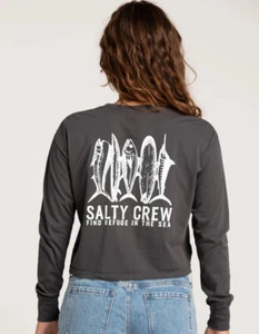 Salty Crew Damen Lateral Line Cropped Langarm Tee T-Shirt in Anthrazit - Bild 1 von 4