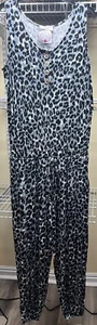 Zenana Sleeveless Henley Gray Leopard Scoop Neck Jumpsuit Romper Large New - Picture 1 of 11