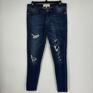 Cafe Denim Juniors Size 7/8 Skinny Jeans Medium Blue Distressed 5-Pocket - Picture 1 of 11