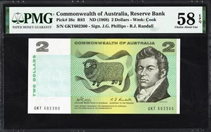 Australia 2 Dollars P38c R83 1968 Phillips Randall PMG58 aUNC EPQ Banknote Note - Picture 1 of 2