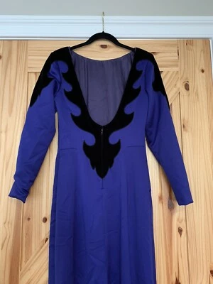 Vestido de Noche Vintage VICTOR COSTA Diseñador Púrpura Manga Larga Vestido 8 Llamas Maxi Foto 1 de 4