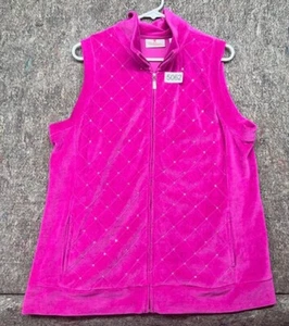 Quaker Factory Vest Top by Jeanne Bice Full Zip Pockets Beaded Fucsia L - Picture 1 of 7