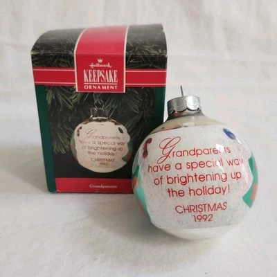 Hallmark Abuelos Vidrio Adorno de Navidad Fechado 1992 Caja Original Corona Foto 1 de 4