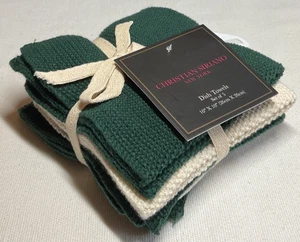 CHRISTIAN SIRIANO DISH CLOTHS (5) GREEN  IVORY WAFFLE 10 X 10 COTTON NWT - Foto 1 di 3