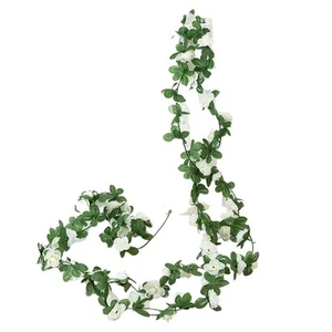 Künstliche Blumendekoration falsche Rosengirlande grüne Blätter lebensechte R - Bild 1 von 33